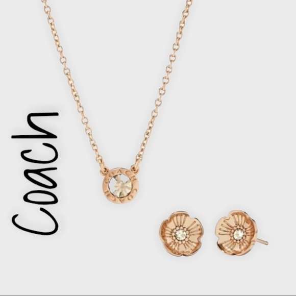 COACH Circle Rose Gold Necklace & Earrings Set - Picture 1 of 8